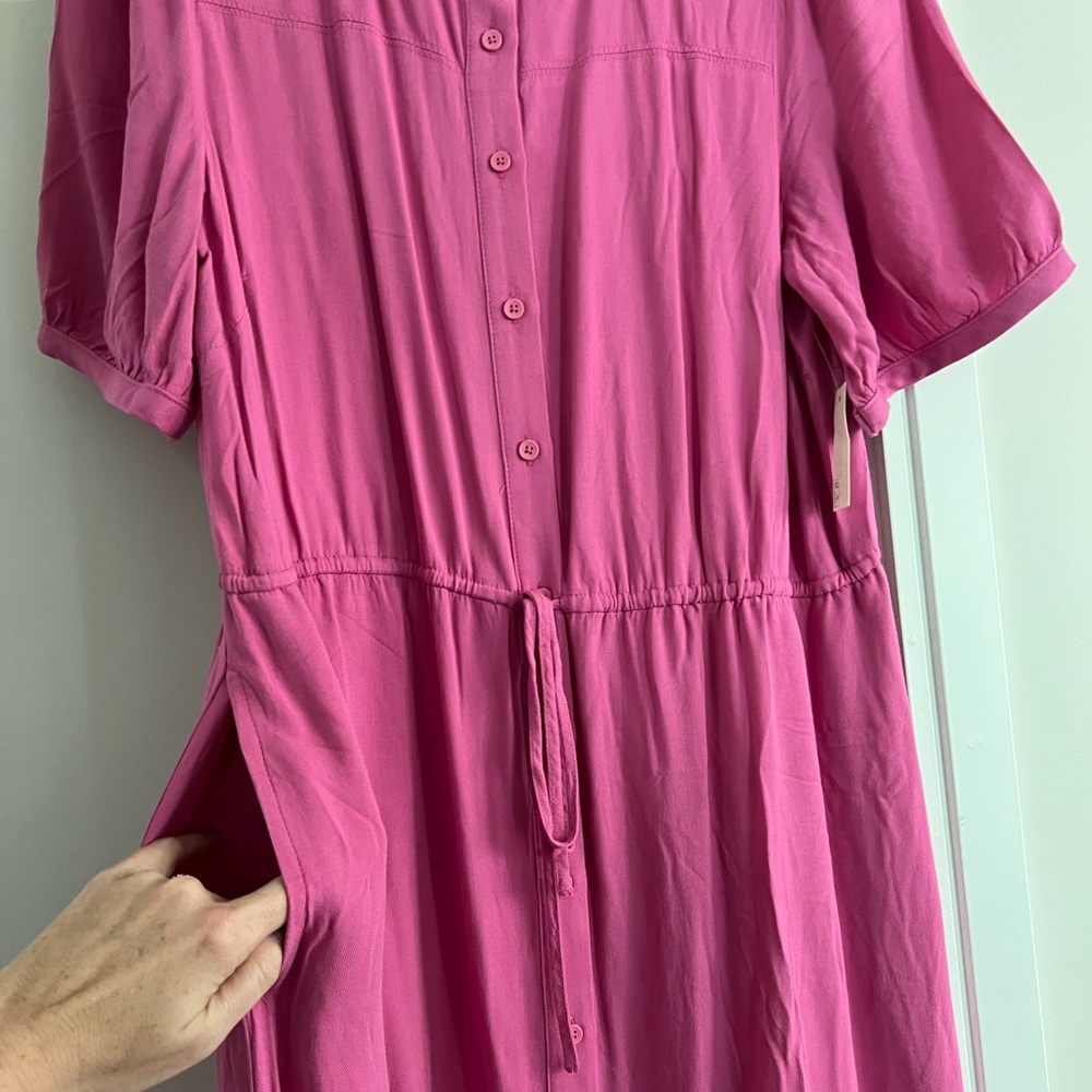 Amazon Essentials Pink Button-Front Midi Dress - Picture 5 of 9